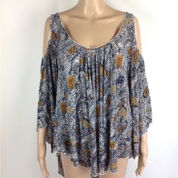 Free People Floral Paisley Cold Shoulder Blouse Top - Picture 10 of 14